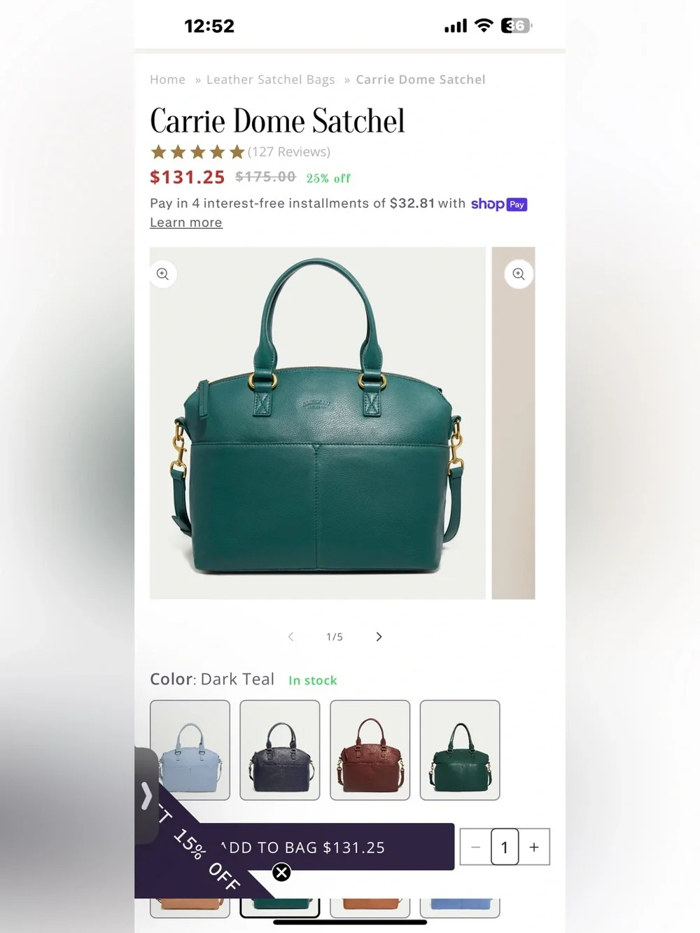New American Leather Co. Carrie Dome Satchel/crossbody dark teal - Picture 15 of 16